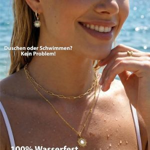 BONNYBIRD® Wasserfeste Edelstahl Ohrringe Sonne Damen in Silber, Gold & Roségold - 100% Wasserfeste & Hautverträgliche Creolen "BonnySun" (14 mm) BonnySun Gold