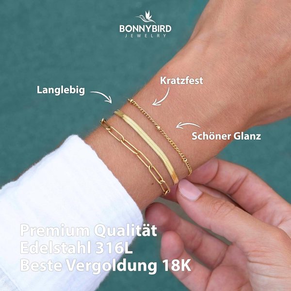 BONNYBIRD® Premium Edelstahl Armband Set Damen in Silber, Gold & Roségold, 100% Wasserfest & Hautverträglich BonnyShine BonnyShine Gold