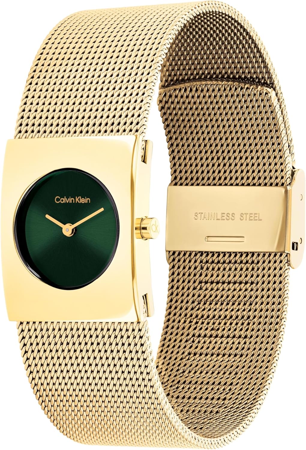 Calvin Klein Analog Quarzuhr für Damen Kollektion CK Pulse mit Edelstahl-Mesh-Gliederarmband Green