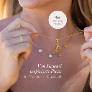 Purelei Sun Kette Damen – Halskette Damen aus langlebigem Edelstahl – Wasserfeste Kette mit Anhänger – 50-55 cm Länge verstellbar – Halskette für deinen individuellen Look Gold