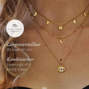 Purelei Luna Kette Damen – Halskette Damen aus langlebigem Edelstahl – Wasserfeste Kette mit Anhänger – 40-45 cm Länge verstellbar – Halskette für deinen individuellen Look Roségold