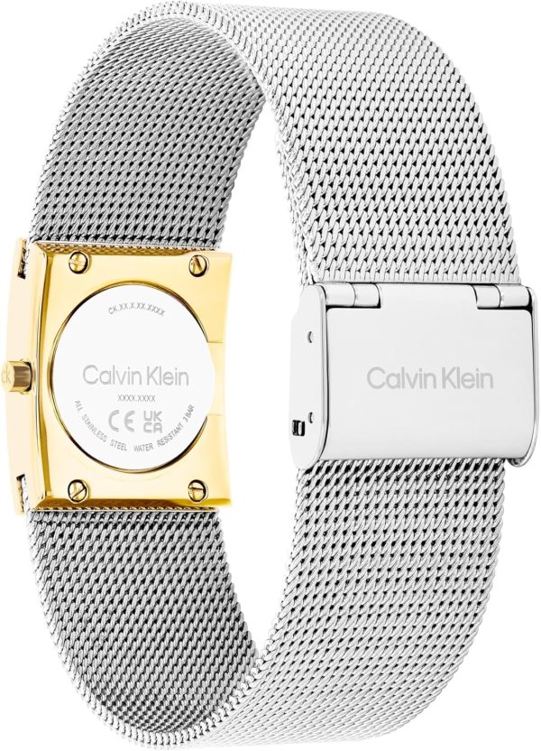 Calvin Klein Analog Quarzuhr für Damen Kollektion CK Pulse mit Edelstahl-Mesh-Gliederarmband Silver And Gold