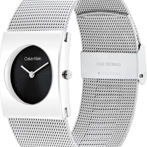 Calvin Klein Analog Quarzuhr für Damen Kollektion CK Pulse mit Edelstahl-Mesh-Gliederarmband Black