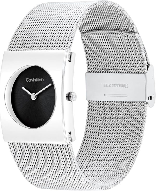Calvin Klein Analog Quarzuhr für Damen Kollektion CK Pulse mit Edelstahl-Mesh-Gliederarmband Black