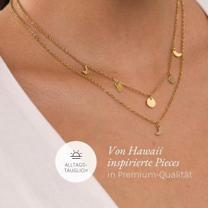 Purelei Luna Kette Damen – Halskette Damen aus langlebigem Edelstahl – Wasserfeste Kette mit Anhänger – 40-45 cm Länge verstellbar – Halskette für deinen individuellen Look Gold