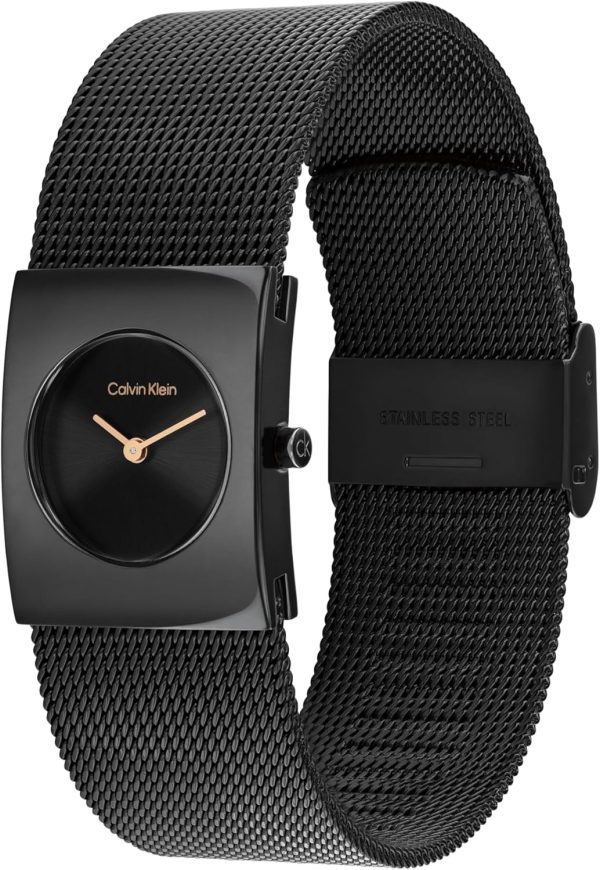 Calvin Klein Analog Quarzuhr für Damen Kollektion CK Pulse mit Edelstahl-Mesh-Gliederarmband Full Black
