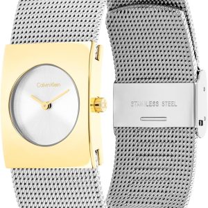 Calvin Klein Analog Quarzuhr für Damen Kollektion CK Pulse mit Edelstahl-Mesh-Gliederarmband Silver And Gold