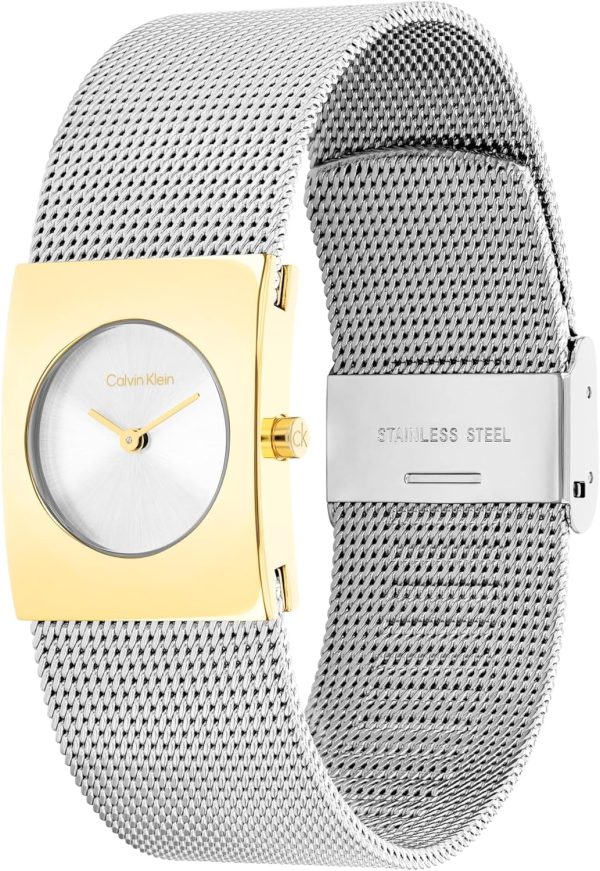 Calvin Klein Analog Quarzuhr für Damen Kollektion CK Pulse mit Edelstahl-Mesh-Gliederarmband Silver And Gold