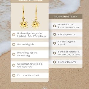 Purelei Sun Ohrringe – Damenohrringe aus langlebigem Edelstahl – Wasserfeste Ohrringe Damen – Modeschmuck für deinen individuellen Look Gold