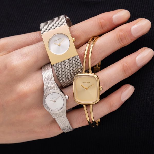 Calvin Klein Analog Quarzuhr für Damen Kollektion CK Pulse mit Edelstahl-Mesh-Gliederarmband Silver And Gold