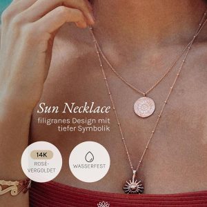 Purelei Sun Kette Damen – Halskette Damen aus langlebigem Edelstahl – Wasserfeste Kette mit Anhänger – 50-55 cm Länge verstellbar – Halskette für deinen individuellen Look Roségold