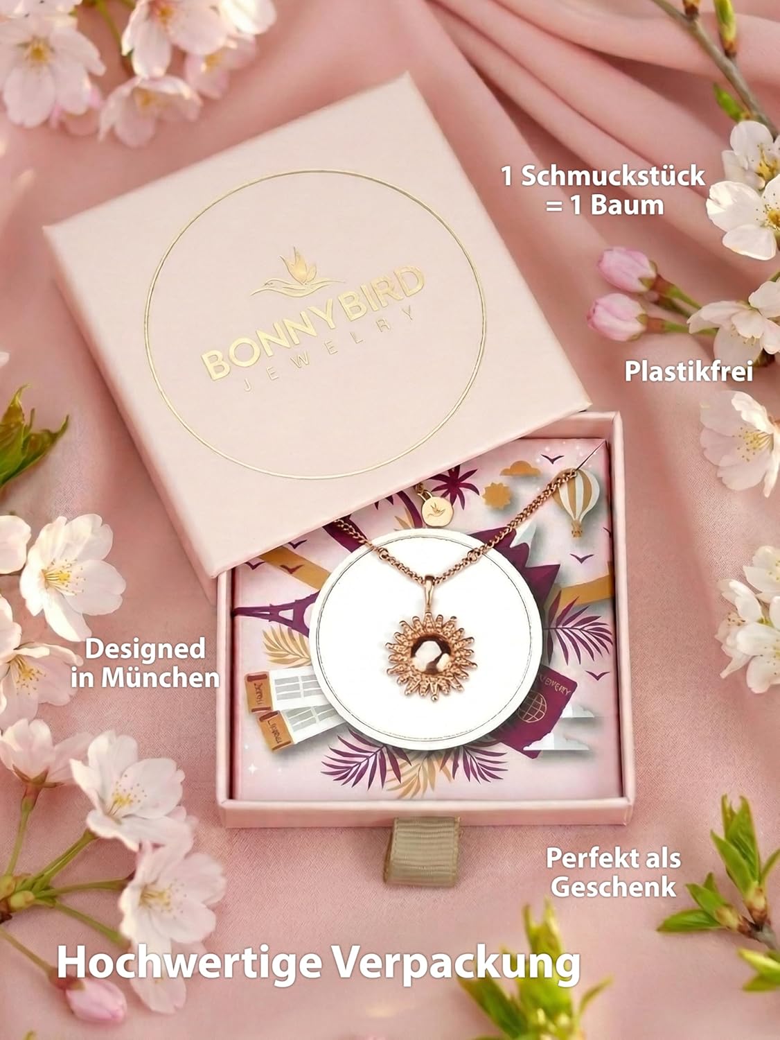 BONNYBIRD® Wasserfeste Edelstahl Kette Sonne Damen in Silber, Gold & Roségold, 100% Wasserfest & Hautverträglich BonnySun BonnySun Roségold