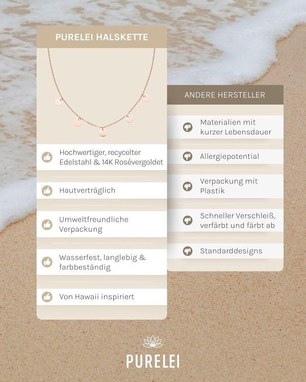 Purelei Kalea Kette Damen – Halskette Damen aus langlebigem Edelstahl – Wasserfeste Kette mit Anhänger – 40-45 cm Länge verstellbar – Halskette für deinen individuellen Look Roségold