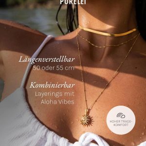 Purelei Sun Kette Damen – Halskette Damen aus langlebigem Edelstahl – Wasserfeste Kette mit Anhänger – 50-55 cm Länge verstellbar – Halskette für deinen individuellen Look Silber