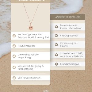 Purelei Sun Kette Damen – Halskette Damen aus langlebigem Edelstahl – Wasserfeste Kette mit Anhänger – 50-55 cm Länge verstellbar – Halskette für deinen individuellen Look Roségold