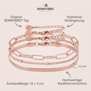 BONNYBIRD® Premium Edelstahl Armband Set Damen in Silber, Gold & Roségold, 100% Wasserfest & Hautverträglich BonnyShine BonnyShine Rosegold