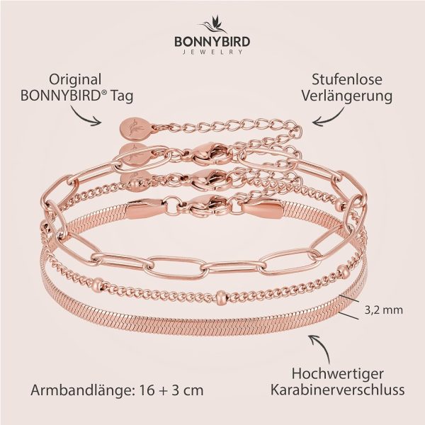 BONNYBIRD® Premium Edelstahl Armband Set Damen in Silber, Gold & Roségold, 100% Wasserfest & Hautverträglich BonnyShine BonnyShine Rosegold