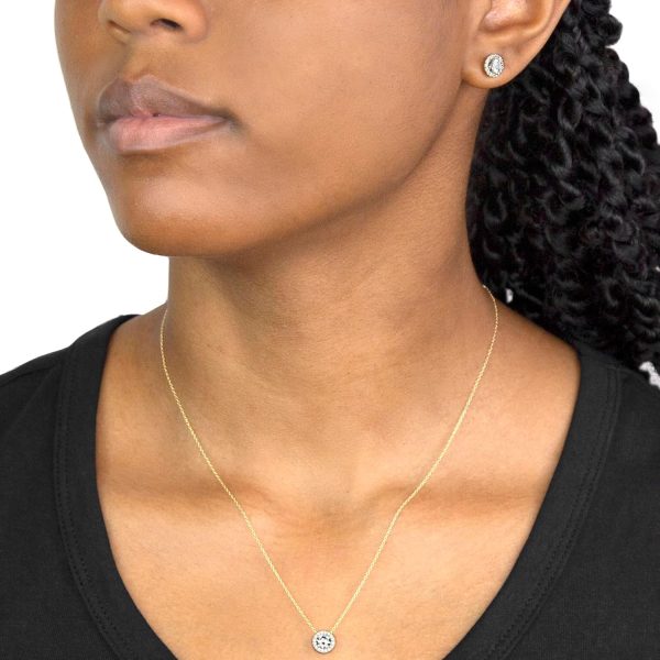 Amazon Essentials Halo-Halskette aus 9-Karätigem Gelb und Weißgold mit Kubischen Zirkonia (ehemals Amazon Collection) Gelbgold
