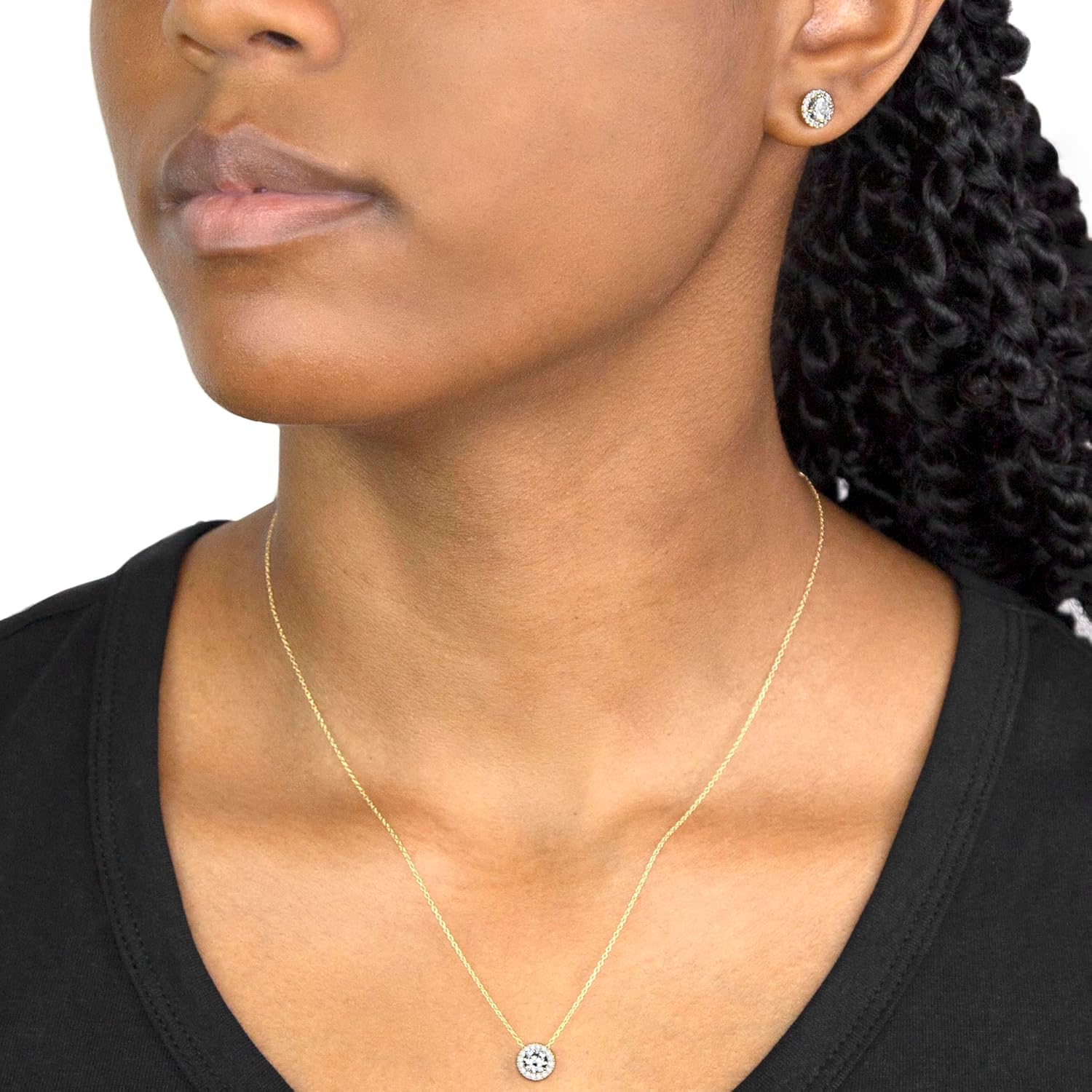 Amazon Essentials Halo-Halskette aus 9-Karätigem Gelb und Weißgold mit Kubischen Zirkonia (ehemals Amazon Collection) Gelbgold