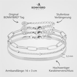 BONNYBIRD® Premium Edelstahl Armband Set Damen in Silber, Gold & Roségold, 100% Wasserfest & Hautverträglich BonnyShine BonnyShine Silber