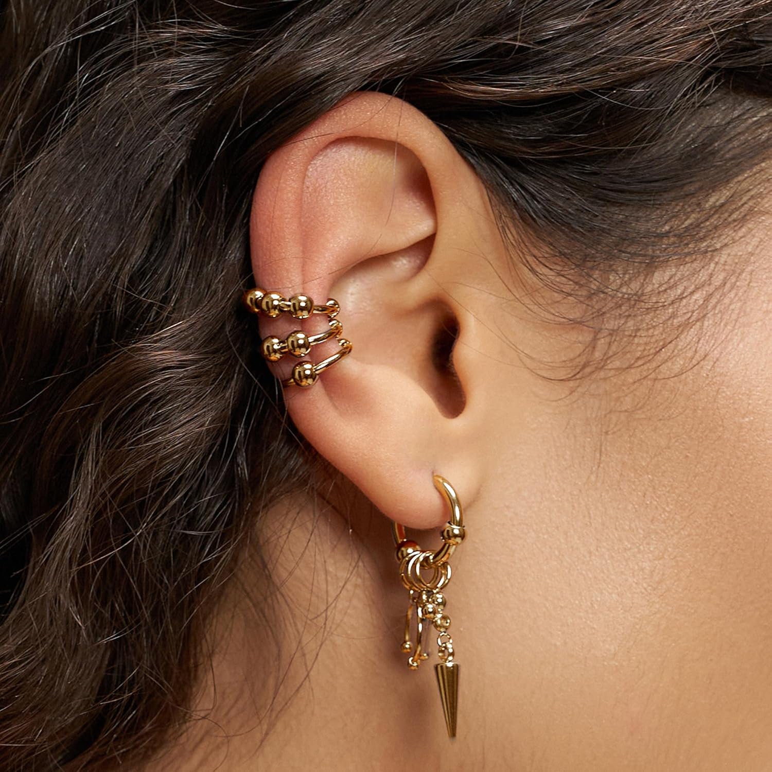 LIEBESKIND BERLIN Urban Chic Ohrring - Creole aus Edelstahl - 3,8 cm - Scharnierverschluss - wasserfest & hautfreundlich Gold