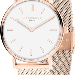 LIEBESKIND BERLIN Damenuhr – Runde Quarzuhr 34 mm – Mesharmband – 5 ATM wasserdicht – Elegant – In verschiedenen Farben erhältlich Roségold, Weiß