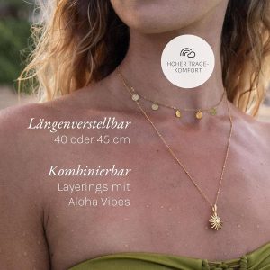 Purelei Kalea Kette Damen – Halskette Damen aus langlebigem Edelstahl – Wasserfeste Kette mit Anhänger – 40-45 cm Länge verstellbar – Halskette für deinen individuellen Look Gold