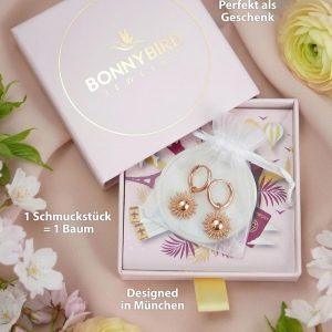 BONNYBIRD® Wasserfeste Edelstahl Ohrringe Sonne Damen in Silber, Gold & Roségold - 100% Wasserfeste & Hautverträgliche Creolen "BonnySun" (14 mm) BonnySun Roségold
