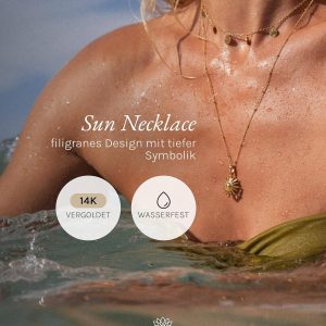 Purelei Sun Kette Damen – Halskette Damen aus langlebigem Edelstahl – Wasserfeste Kette mit Anhänger – 50-55 cm Länge verstellbar – Halskette für deinen individuellen Look Gold