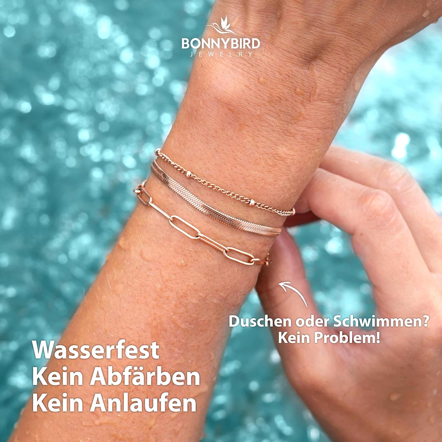BONNYBIRD® Premium Edelstahl Armband Set Damen in Silber, Gold & Roségold, 100% Wasserfest & Hautverträglich BonnyShine BonnyShine Rosegold