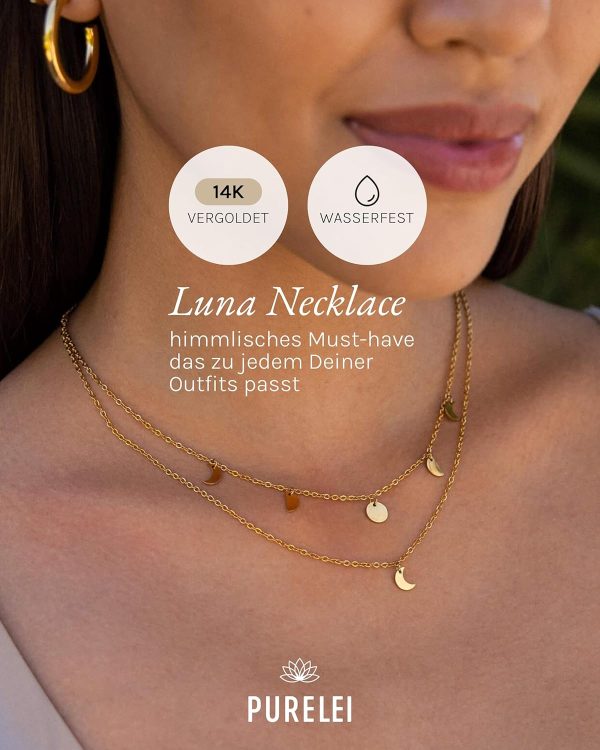 Purelei Luna Kette Damen – Halskette Damen aus langlebigem Edelstahl – Wasserfeste Kette mit Anhänger – 40-45 cm Länge verstellbar – Halskette für deinen individuellen Look Gold
