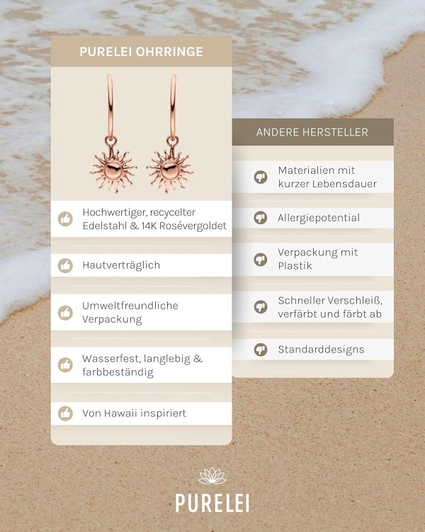Purelei Sun Ohrringe – Damenohrringe aus langlebigem Edelstahl – Wasserfeste Ohrringe Damen – Modeschmuck für deinen individuellen Look Roségold