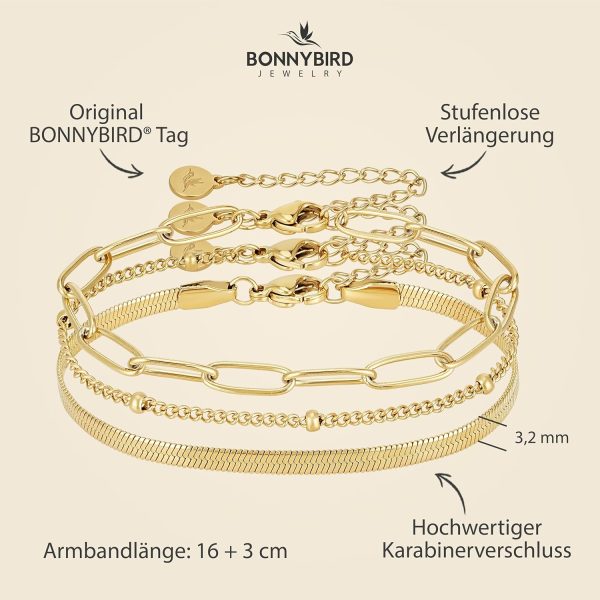 BONNYBIRD® Premium Edelstahl Armband Set Damen in Silber, Gold & Roségold, 100% Wasserfest & Hautverträglich BonnyShine BonnyShine Gold