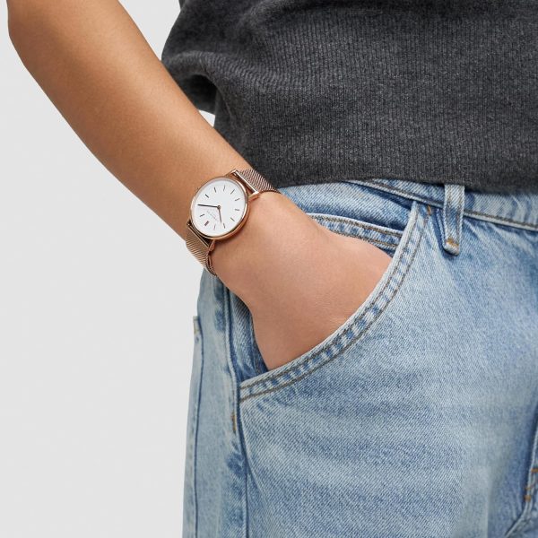 LIEBESKIND BERLIN Damenuhr – Runde Quarzuhr 34 mm – Mesharmband – 5 ATM wasserdicht – Elegant – In verschiedenen Farben erhältlich Roségold, Weiß