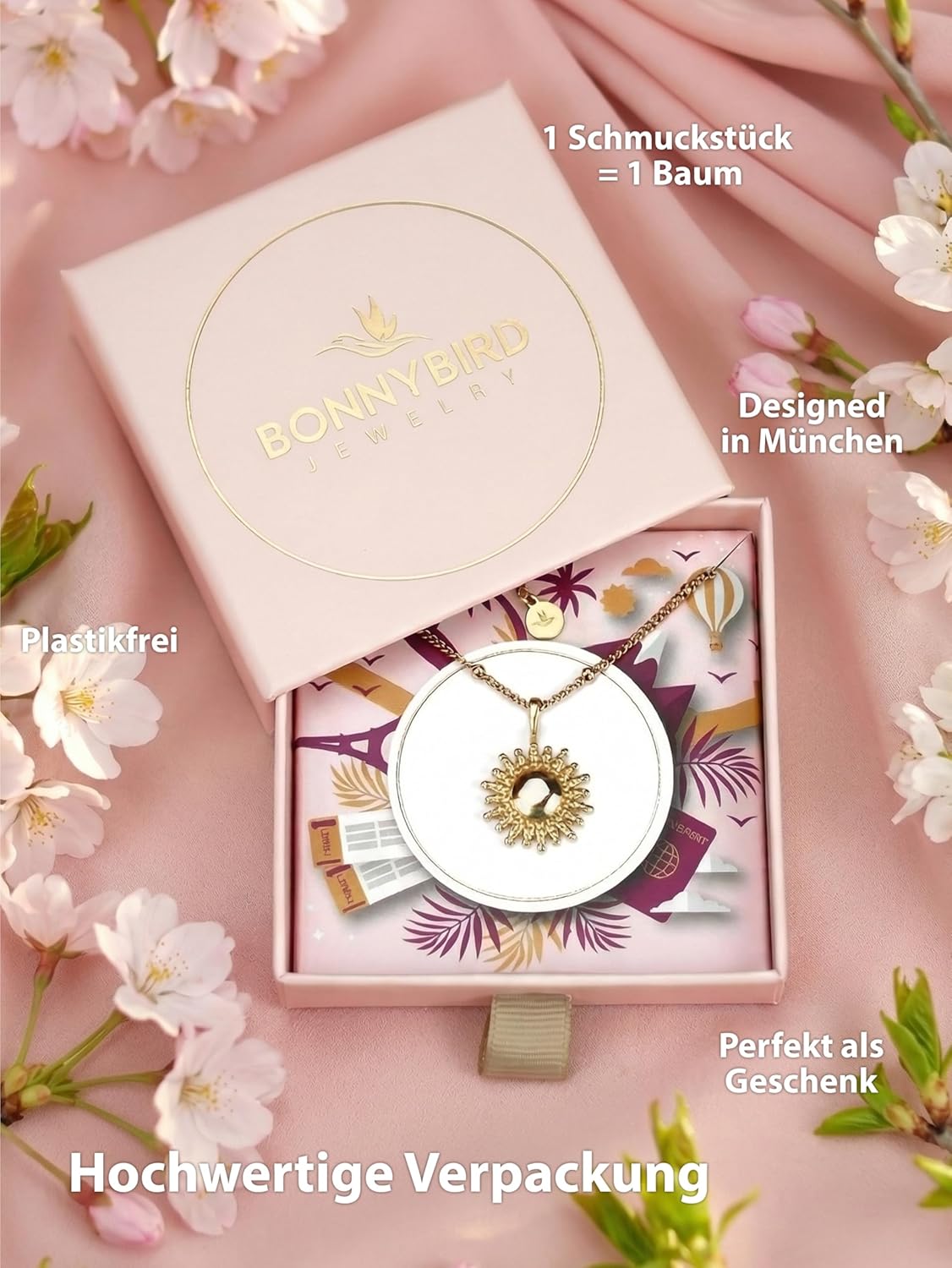 BONNYBIRD® Wasserfeste Edelstahl Kette Sonne Damen in Silber, Gold & Roségold, 100% Wasserfest & Hautverträglich BonnySun BonnySun Gold
