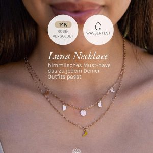 Purelei Luna Kette Damen – Halskette Damen aus langlebigem Edelstahl – Wasserfeste Kette mit Anhänger – 40-45 cm Länge verstellbar – Halskette für deinen individuellen Look Roségold