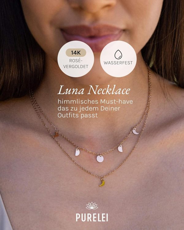 Purelei Luna Kette Damen – Halskette Damen aus langlebigem Edelstahl – Wasserfeste Kette mit Anhänger – 40-45 cm Länge verstellbar – Halskette für deinen individuellen Look Roségold