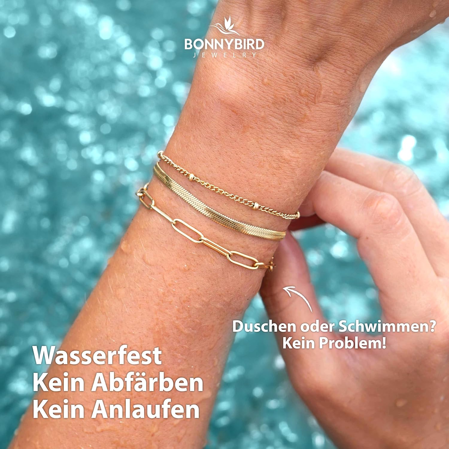 BONNYBIRD® Premium Edelstahl Armband Set Damen in Silber, Gold & Roségold, 100% Wasserfest & Hautverträglich BonnyShine BonnyShine Gold
