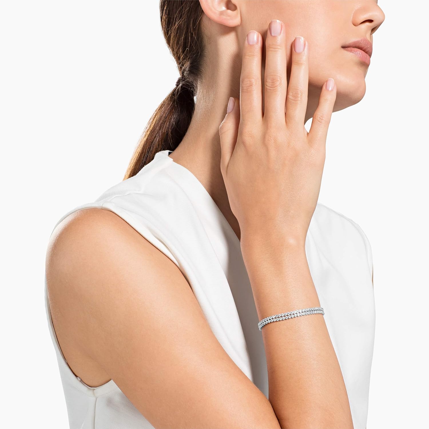 Swarovski Matrix Kollektion Tennis Armband Subtle Tennis Armband Rhodiniert Weiß