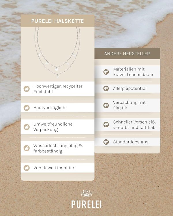 Purelei Luna Kette Damen – Halskette Damen aus langlebigem Edelstahl – Wasserfeste Kette mit Anhänger – 40-45 cm Länge verstellbar – Halskette für deinen individuellen Look Silber