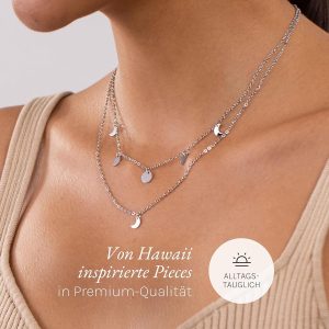 Purelei Luna Kette Damen – Halskette Damen aus langlebigem Edelstahl – Wasserfeste Kette mit Anhänger – 40-45 cm Länge verstellbar – Halskette für deinen individuellen Look Silber