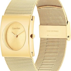 Calvin Klein Analog Quarzuhr für Damen Kollektion CK Pulse mit Edelstahl-Mesh-Gliederarmband Gold
