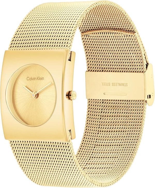 Calvin Klein Analog Quarzuhr für Damen Kollektion CK Pulse mit Edelstahl-Mesh-Gliederarmband Gold