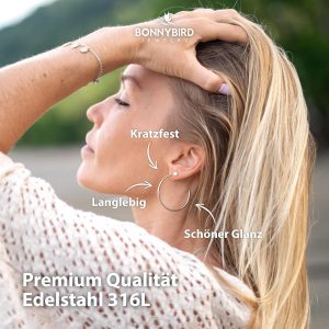 BONNYBIRD® Wasserfeste Große Edelstahl Creolen + Plättchen Ohrstecker Damen in Silber, Gold & Roségold, 100% Wasserfest, Leicht & Sehr Hautverträglich BonnyGrace BonnyGrace Silber