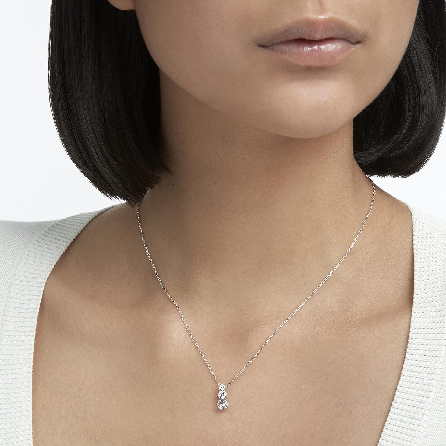 Swarovski Stilla Attract Trilogy Anhänger, Rund, Weiss, Rhodiniert