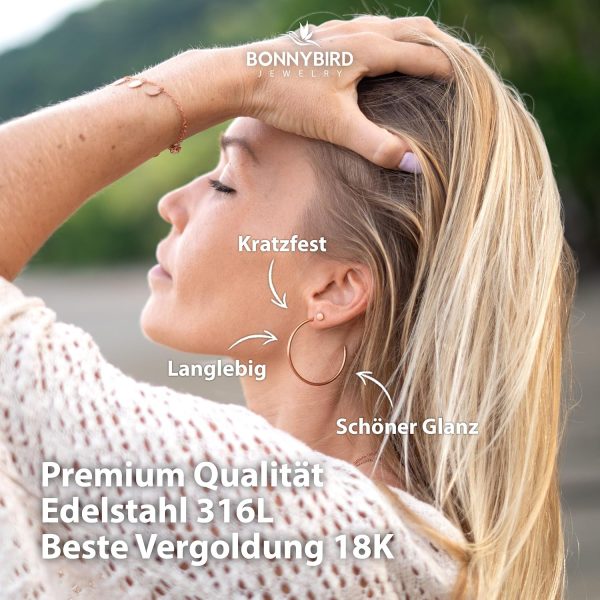 BONNYBIRD® Wasserfeste Große Edelstahl Creolen + Plättchen Ohrstecker Damen in Silber, Gold & Roségold, 100% Wasserfest, Leicht & Sehr Hautverträglich BonnyGrace BonnyBalance Roségold