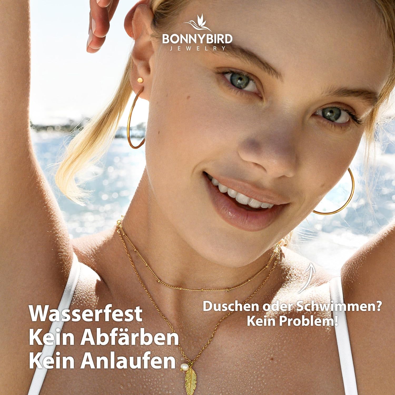 BONNYBIRD® Wasserfeste Große Edelstahl Creolen + Plättchen Ohrstecker Damen in Silber, Gold & Roségold, 100% Wasserfest, Leicht & Sehr Hautverträglich BonnyGrace BonnyGrace Gold