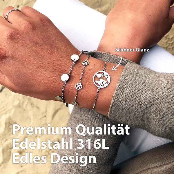 BONNYBIRD® Wasserfestes Edelstahl Weltkugel Armband in Silber, Gold & Roségold, 100% Wasserfest & Hautverträglich, Perfektes Reise Geschenk für Weltenbummler BonnyWorld BonnyWorld Silber