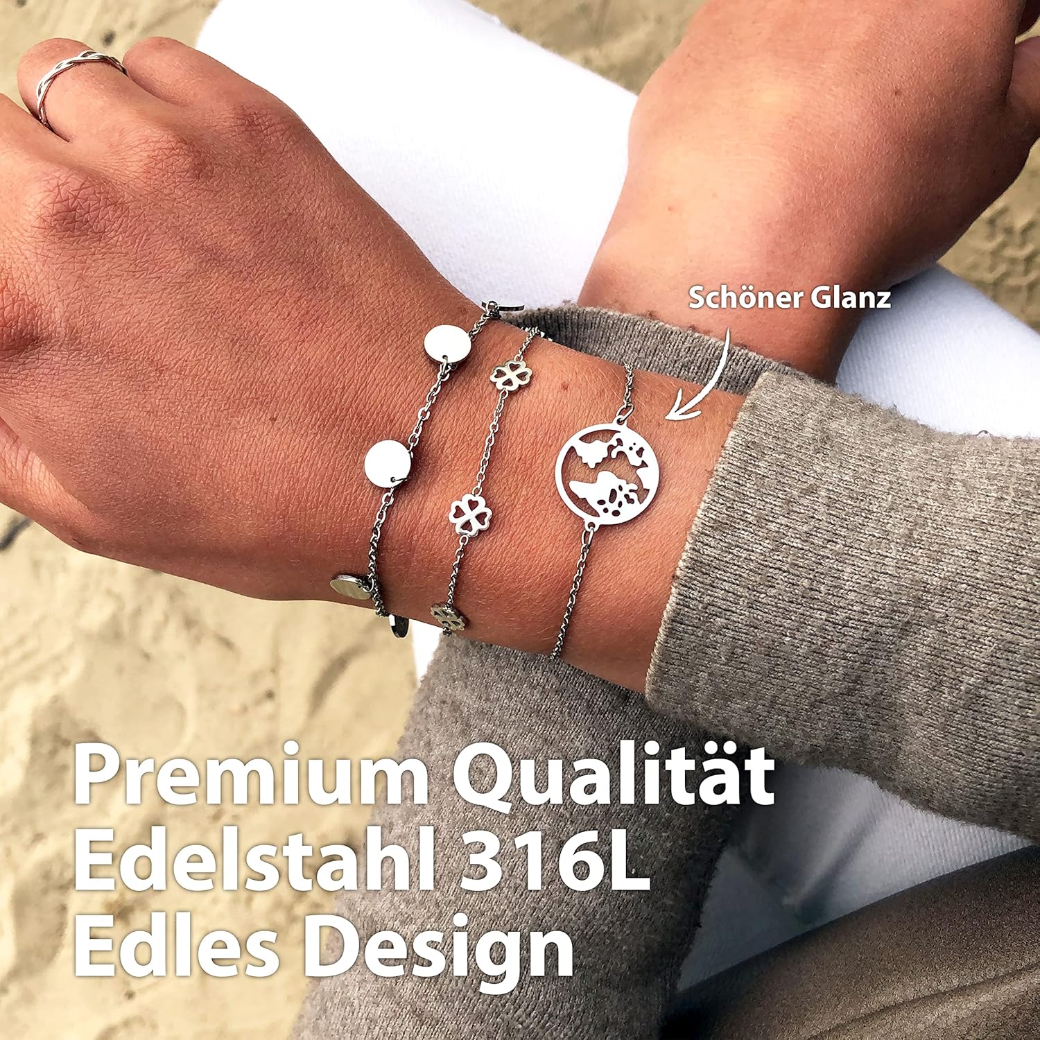 BONNYBIRD® Wasserfestes Edelstahl Weltkugel Armband in Silber, Gold & Roségold, 100% Wasserfest & Hautverträglich, Perfektes Reise Geschenk für Weltenbummler BonnyWorld BonnyWorld Silber
