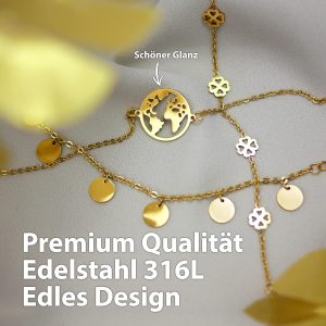 BONNYBIRD® Wasserfestes Edelstahl Weltkugel Armband in Silber, Gold & Roségold, 100% Wasserfest & Hautverträglich, Perfektes Reise Geschenk für Weltenbummler BonnyWorld BonnyWorld Gold